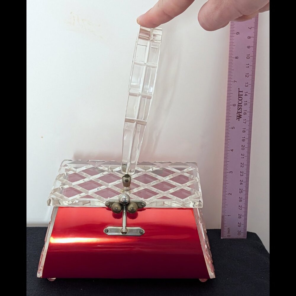 Wow FLORIDA HANDBAGS of Miami RED METALLIC & Clear Lucite Purse from the 1950s